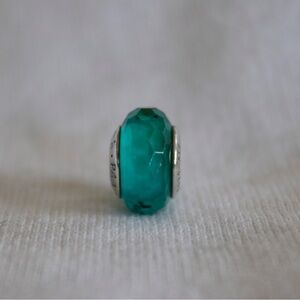 Authentic Retired Pandora Fascinating Teal Faceted Murano Glass Charm